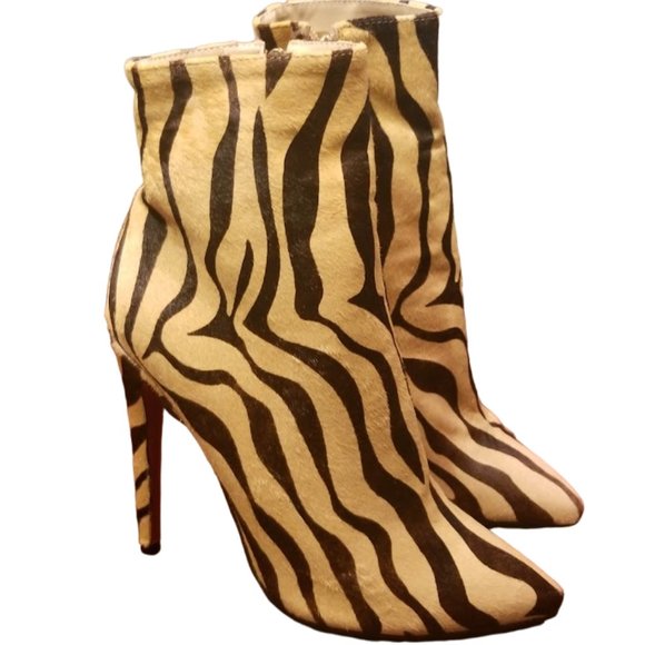 OnlyMaker Shoes - EUC | Women | Stiletto Ankle Booties | Zebra Animal Print | Calf Hair | Size: 10